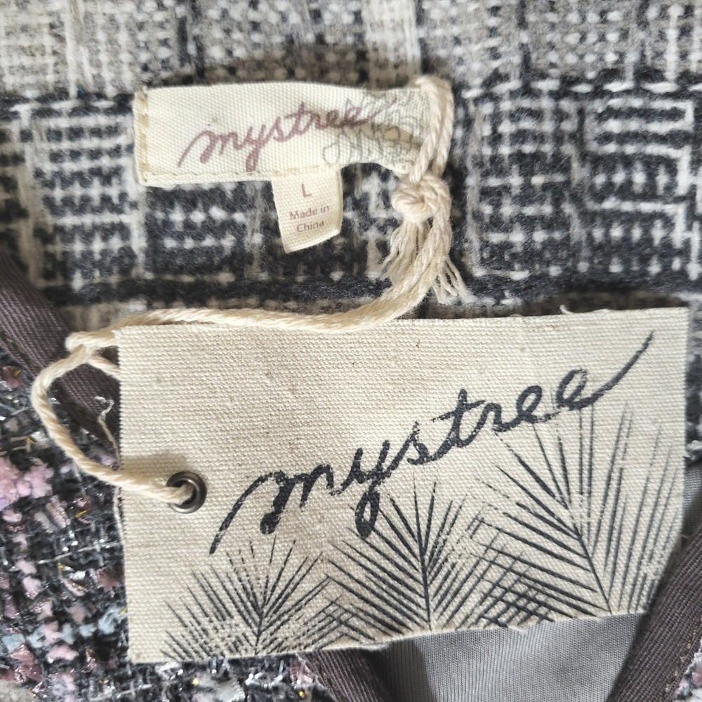 Mystree Womens L 12 NWT Artsy Plaid Tencel Linen Bl. Textured Open Jacket Fall - Picture 2 of 12